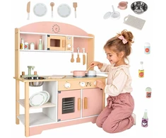 Ikonka Medinė vaikų virtuvėlė MDF MODERN CLASSIC su priedais, 82 cm, rožinė