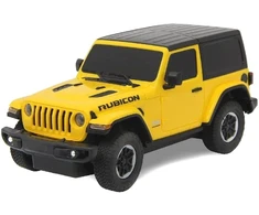 Nuotoliniu būdu valdomas geltonas „Jeep Wrangler JL“ automobilis, 1:24, „Rastar“ 79500