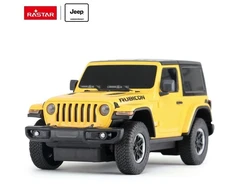 Nuotoliniu būdu valdomas geltonas „Jeep Wrangler JL“ automobilis, 1:24, „Rastar“ 79500