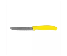 Virtuvinis peilis Victorinox Swiss Classic 6.7838.C1 dantytais ašmenimis, su užapvalintu galiuku, geltonas