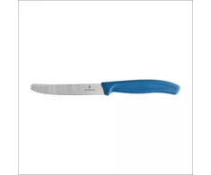 Virtuvinis peilis Victorinox Swiss Classic 6.7832.C1 dantytais ašmenimis ir užapvalintu galu, mėlynas