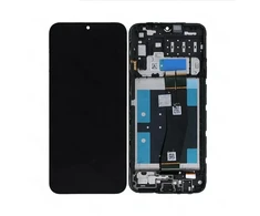 Ekranas Samsung A145P/A145R A14 4G su lietimui jautriu stikliuku ir rėmeliu originalus Juodas (service pack)
