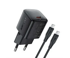 Įkroviklis Acefast A118 30W GaN USB-C + USB-C to USB-C cable 1.2m juodas
