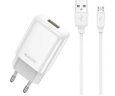 Įkroviklis Jellico EU01 2.4A USB-A + USB-A į MicroUSB laidas 1.0m baltas