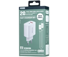 Įkroviklis Remax RP-U120 20W USB-C/USB-A + USB-C to USB-C cable 1.0m baltas
