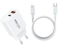 Įkroviklis Remax RP-U120 20W USB-C/USB-A + USB-C to Lightning cable 1.0m baltas