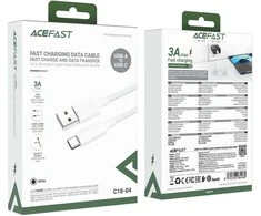 USB kabelis Acefast C18-04 USB-A to USB-C 1.2m baltas
