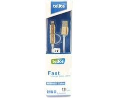 USB kabelis Tellos TPE 2in1 microUSB-Lightning auksinis, 1.2m