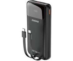 Dudao K15Pro Power Bank 20000mAh 22.5W PD USB-C / USB-A / integruotais Lightning ir USB-C kabeliais – juodos spalvos