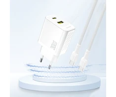 Dudao A27TEU PD 30W GaN USB-A USB-C sieninis įkroviklis - Baltas