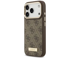 Guess 4G Logo Plate MagSafe dėklas skirtas Apple iPhone 17 Pro rudos spalvos