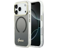 GUESS dėklas, skirtas IPHONE 17 Pro, suderinamas su MagSafe GUHMP17L5HTGMCSK (IML Gradient Script Metal) juodas