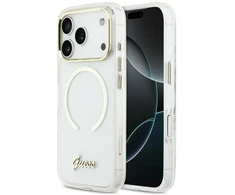 „Guess IML Script Metal MagSafe“ dėklas, skirtas „iPhone 17 Pro“ – skaidrus