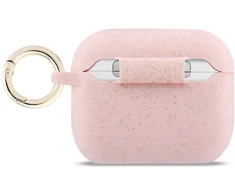 Guess silikoninis blizgučių žiedinis dėklas AirPods Pro 3 ausinėms - Rožinė