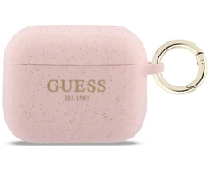 Guess silikoninis blizgučių žiedinis dėklas AirPods Pro 3 ausinėms - Rožinė