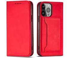 Hurtel Magnetinis dėklas su pinigine iPhone 13 Pro Max – raudonas