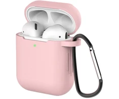 Hurtel Silikoninis AirPods 1/2 dėklas su karabinu – rožinis