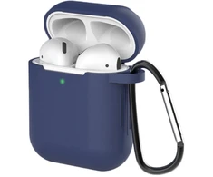 Hurtel Silikoninis dėklas AirPods 1/2 su karabinu – mėlynas