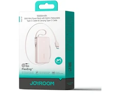 Joyroom JR-PR2L 10000mAh 35W išorinė baterija su integruotu ištraukiamu USB-C laidu ir USB-C virvele - Rožinė