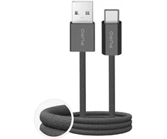 Puro Fabrik 2.0 10W USB-A – USB-C Braided Kabelis 1.5m – pilkos palvos