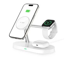 Tech-Protect A12 3in1 MagSafe indukcinis įkroviklis išmaniesiems telefonams / ausinėms / išmaniesiems laikrodžiams - baltas