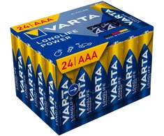 24x LR03 AAA 1,5 V šarminės „Varta Longlife Power“ baterijos, pakuotė be plastiko