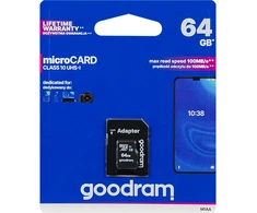 66-226# „Micro SDXC“ kortelė 64 GB + SD Cl10goodram UHS-I adapteris
