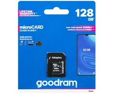 66-279# „Micro SDXC“ kortelė 128 GB + SD CL10 „Goodram UHS-I“ adapteris