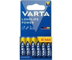 6x R-03 R03 AAA LR06 1.5V VARTA Longlife Power šarminės baterijos