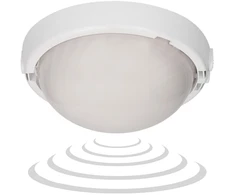 Sieninis šviestuvas Orno 8080T/MAT-TRIO/MS/PL, šviestuvas su mikrobangų judesio jutikliu, 75 W, E27, IP44, IK10, matinis polikarbonatas, kabelių sandarikliai