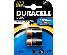 8702# Ličio baterijos 3v`cr123 Duracell, 2 vnt. lizdinėje pakuotėje