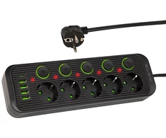 Blow PS-550S 5 lizdų tinklo ilgintuvas 4xUSB 1xUSB-C 5m juodas 2x1mm