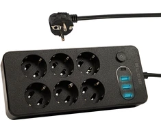 Blow PS-620 6 lizdų tinklo ilgintuvas 3xUSB 1xUSB-C 2m juodas 2x1mm