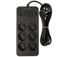 Blow PS-620 6 lizdų tinklo ilgintuvas 3xUSB 1xUSB-C 2m juodas 2x1mm