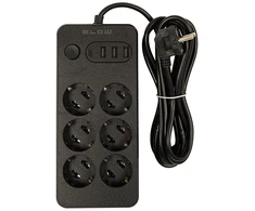 Blow PS-630 6 lizdų tinklo ilgintuvas 3xUSB 1xUSB-C 3m juodas 2x1mm