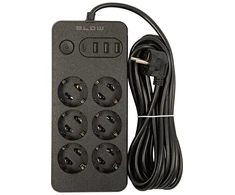 Blow PS-650 6 lizdų tinklo ilgintuvas 3xUSB 1xUSB-C 5m juodas 2x1mm