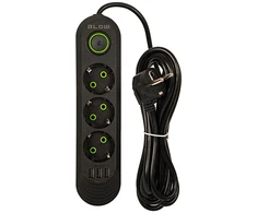 Blow PS-320 3 lizdų 3xUSB tinklo ilgintuvas 2m juodas 2x1mm