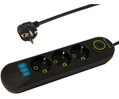 Blow PS-330 3 lizdų 3xUSB tinklo ilgintuvas 3m juodas 2x1mm