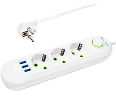 Blow PS-320 3 lizdų 3xUSB tinklo ilgintuvas 2m baltas 2x1mm