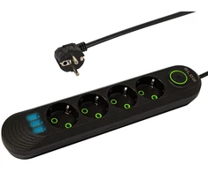 Blow PS-430 4 lizdų 3xUSB tinklo ilgintuvas 3m juodas 2x1mm