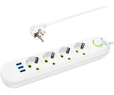 Blow PS-430 4 lizdų 3xUSB tinklo ilgintuvas 3m baltas 2x1mm