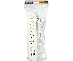Blow PS-550 5 lizdų 3xUSB tinklo ilgintuvas 5m baltas 2x1mm
