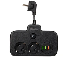 Blow PS-310U skirstytuvas 3 lizdai 3xUSB 0.1m juodas 2x1mm ilgintuvas