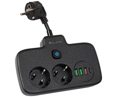 Blow PS-310U skirstytuvas 3 lizdai 3xUSB 0.1m juodas 2x1mm ilgintuvas