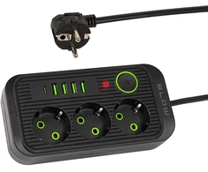 Blow PS-350U 3 lizdų tinklo ilgintuvas 4xUSB 1xUSB-C 5m juodas 2x1mm