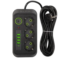 Blow PS-350U 3 lizdų tinklo ilgintuvas 4xUSB 1xUSB-C 5m juodas 2x1mm