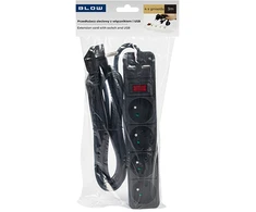 Blow PR-470WSP/USB 4 lizdų maitinimo prailgintuvas + USB su įžeminimu + jungikliu 3 m Juodas 3x1.5mm