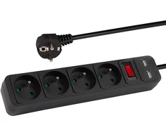 Blow PR-470WSP/USB tinklo ilgintuvas 4 lizdai+USB su įžeminimu+jungiklis 5m Juodas 3x1.5mm