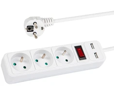 Blow PR-370WSP/USB 3 lizdų maitinimo prailgintuvas + USB su įžeminimu + jungikliu 5m BALTA 3x1.5mm