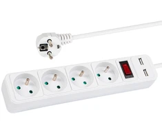 Blow PR-470WSP/USB 4 lizdų maitinimo prailgintuvas + USB su įžeminimu + jungikliu 3 m, baltas, 3x1.5 mm